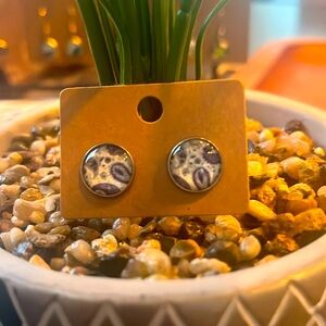 Hand Crafted Blue & White Paisley Design Stud Earrings